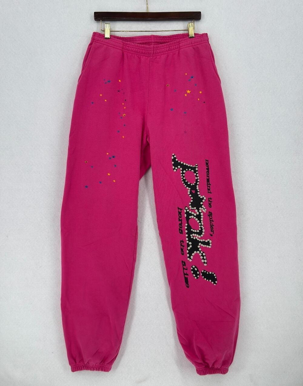 Sp5der P*nk Pink Rhinestone Logo Stars Graphic Jogger Sweatpants Sz XL